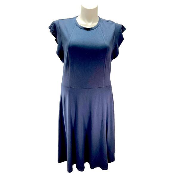 City Chic Aubree Frill Shoulder Fit & Flare Dress Navy Womens Plus Size 16 NWT - Picture 2 of 9
